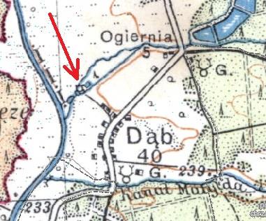 Młyn na mapie z lat 30. XX wieku.jpg
